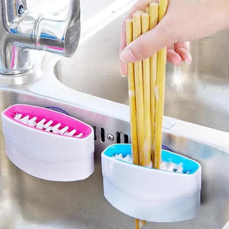 Reusable Sucker Cutlery Cleaner for Knife Fork Spoon Chopsticks Detachable Vegetable Fruit Cleaning Brush Kitchen Accessories